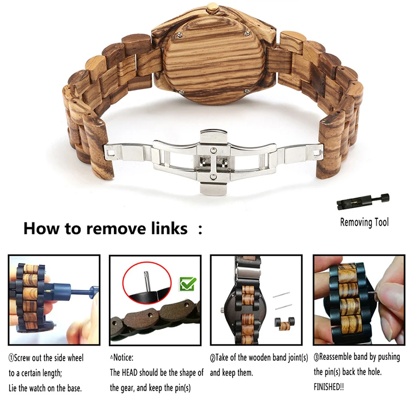 Wooden Watches for Women Quartz Luxury Fashion Casual Wristwatch Chronograph Clock Folding Buckle Strap Watch