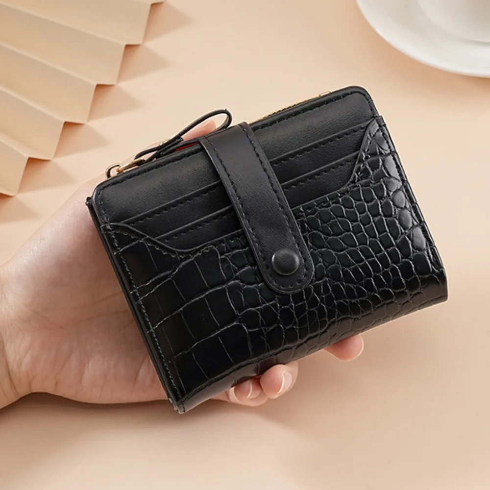 PU Leather Women's Short Wallet Crocodile Print Waterproof Coin Purse Multiple Card Slots Solid Color Leather Wallet for Women
