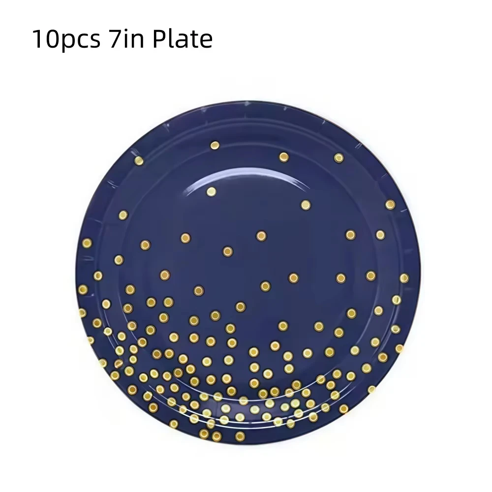 Blau Schwarz Gold Party Dekorationen Geschirr Set Pappteller Tasse Tischdecke für Geburtstag Hochzeit Halloween Dinner Party Supplies – Detail 8