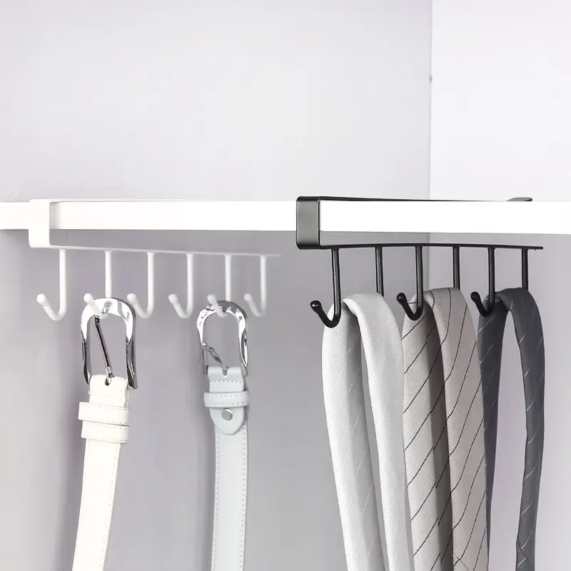 Traceless Hook Iron Cabinet Six-Piece Storage Hanger Multi-Row Wardrobe Kitchen Punch-free multi purpose hooks