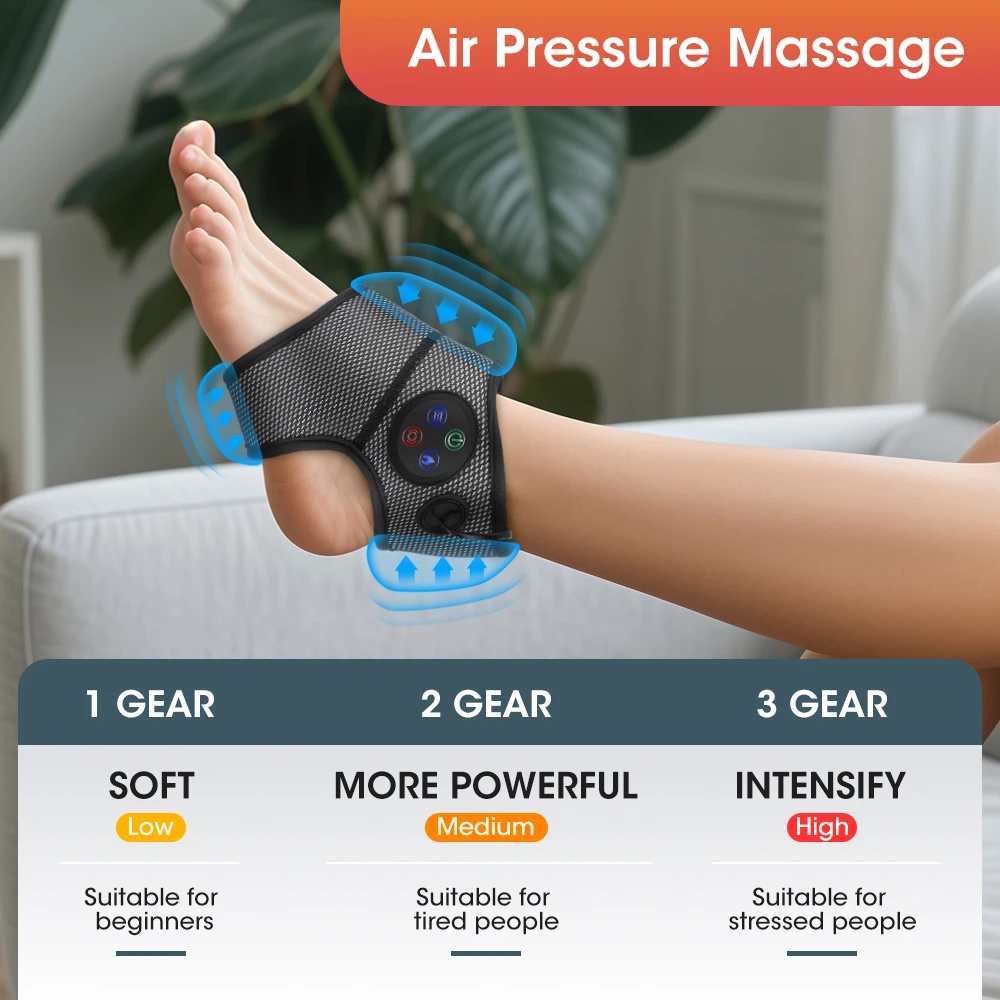 Electric Air Pressure Ankle Massager Foot Heating Vibration Massage Relaxation B