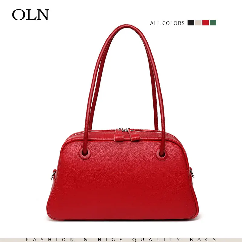 

Genuine Leather Luxury Designer Handbag Boston Green Shoulder Bag For Women 2022 Trend Red Large Capacity Black Side Bag