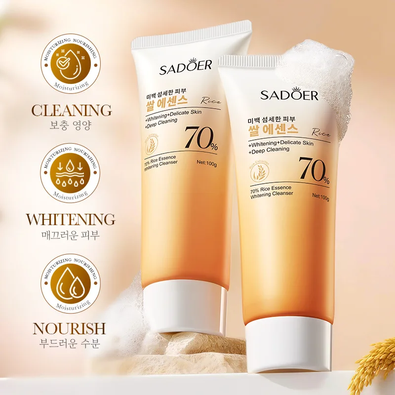 SADOER Rice Essence Whitening Facial Cleanser Moisturizing Anti-Aging Face Cleansing Face Wash Foam Cleanser Skin Care Products