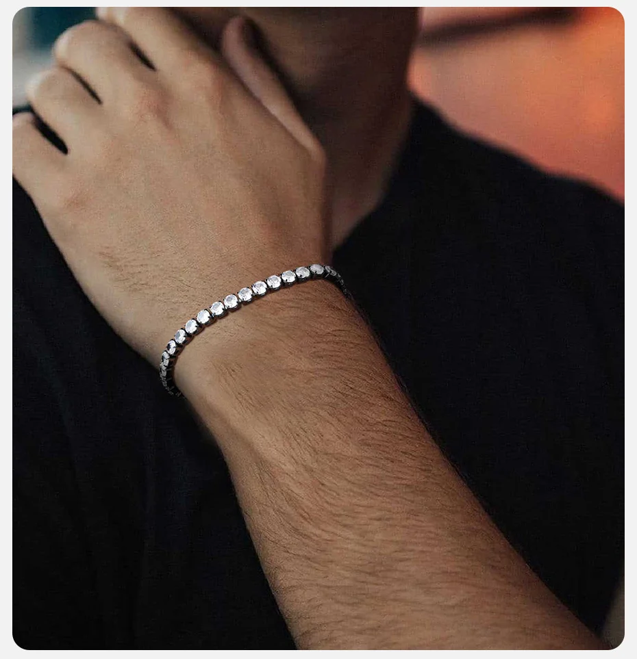Vnox Verstellbares CZ-Armband, Kupfer-Box-Kette, 4 mm Zirkonia, schwarz, handgefertigter Schmuck für Männer und Frauen, Hip-Hop-Geburtstagsgeschenke, Zubehör – Detail 4