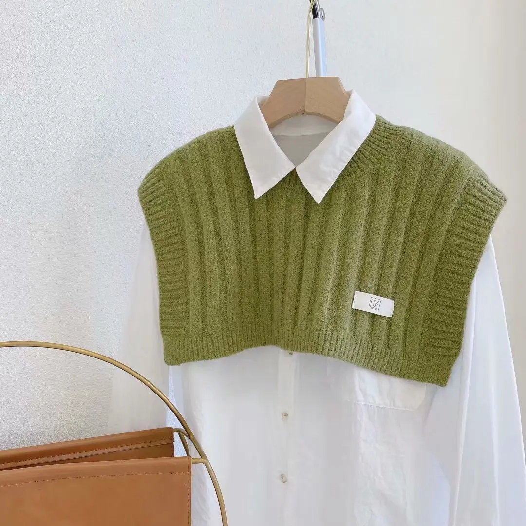 

Весна-Осень 2022, Вязаная Шаль, украшение для комнаты, защита шеи, накидка с ложным воротником, женское пончо, накидки, зеленые