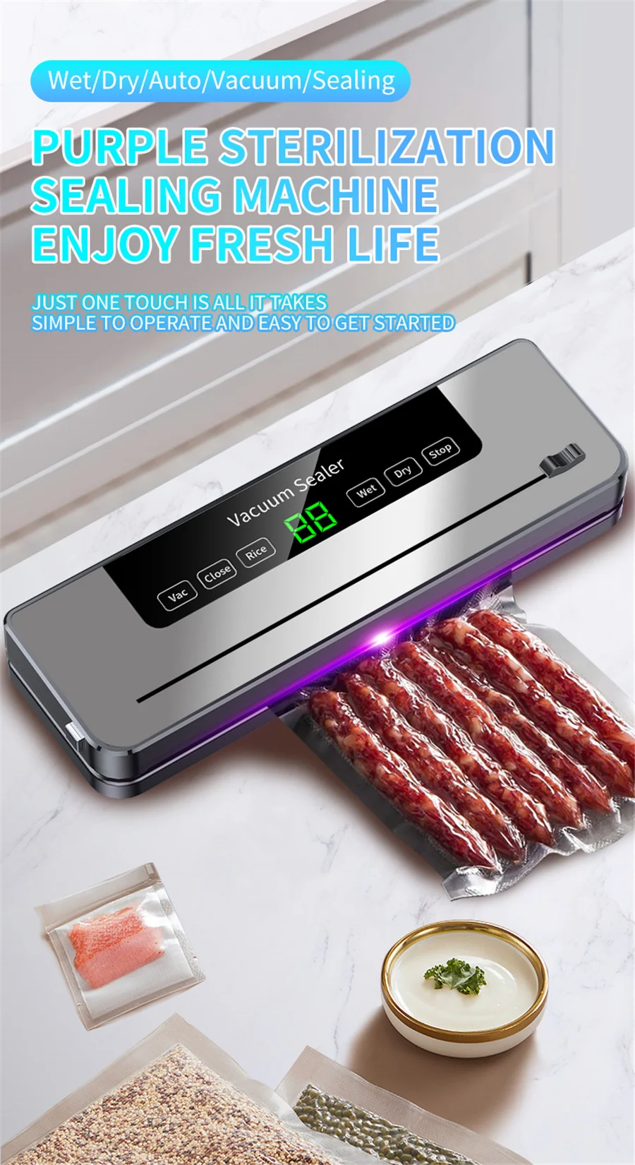Description Picture 2 of itemVacuum Sealer Packaging Machine Food Vacuum Sealer With Free 10pcs Vacuum bags Household Vacuum Food Sealing
