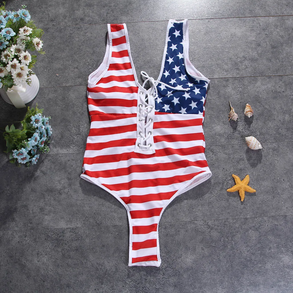 Women's Sexy Monokini Women American Flag Loose 4th Of July One Piece Beach Swimweare Bathing