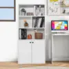 3-Tier Bookcase with Doors, 61" Tall Bookshelf with 4 Open Cubes & Adjustable Shelf, Modern Wood Display Cabinet, 2