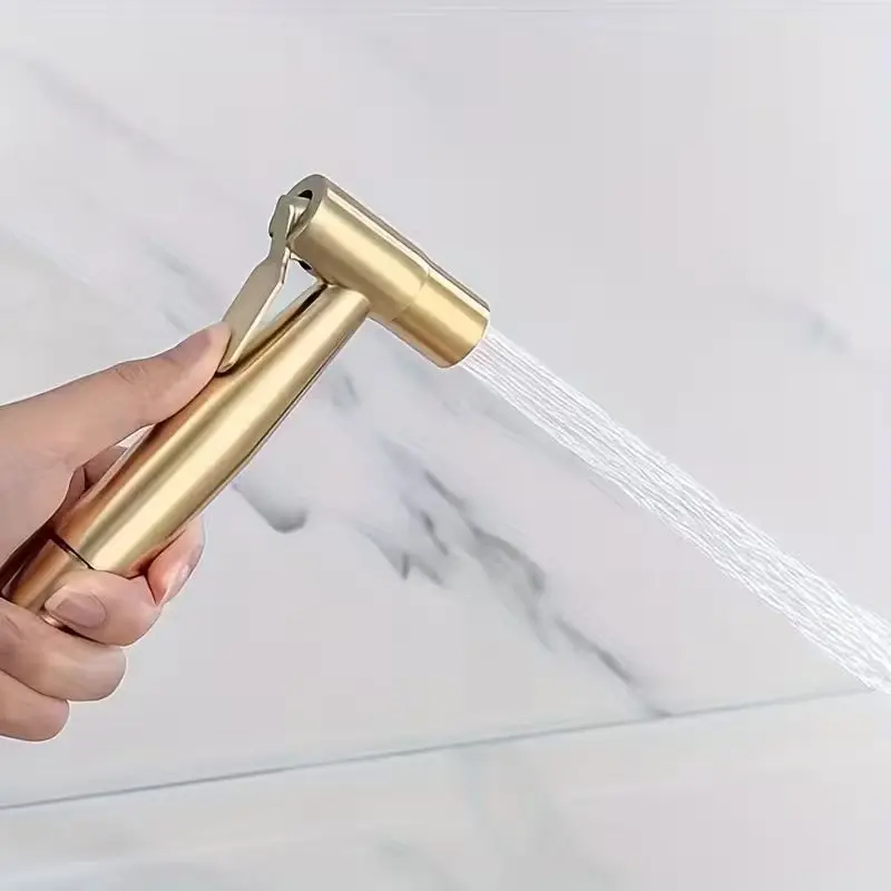 4pcs Stainless Steel Bath Set with High-Pressure Handheld Shower Gun, 2m Retractable Hose & Adjustable Spray Head - Golden