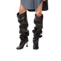 European and American Sexy Wine Glasses, Knee High Wide Tube Stacking Boots for Women's Fashion, High-heeled Sleeve Boots - Image 4