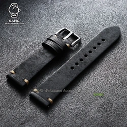 Vintage Leather Quick Release Watch Strap - Universal Replacement Bracelet - 22mm (Black)