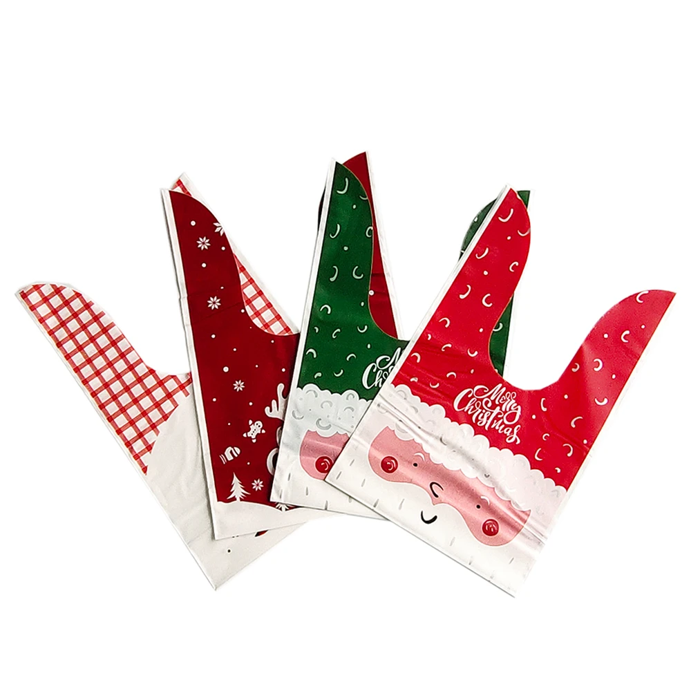 50 Stück Weihnachts-Plastiktüten, Weihnachtsgeschenktüten, Weihnachtsmann-Süßigkeitstüten für Kekse, Backen, Verpackung, Weihnachten, Neujahr, Decora-Tasche – Detail 4
