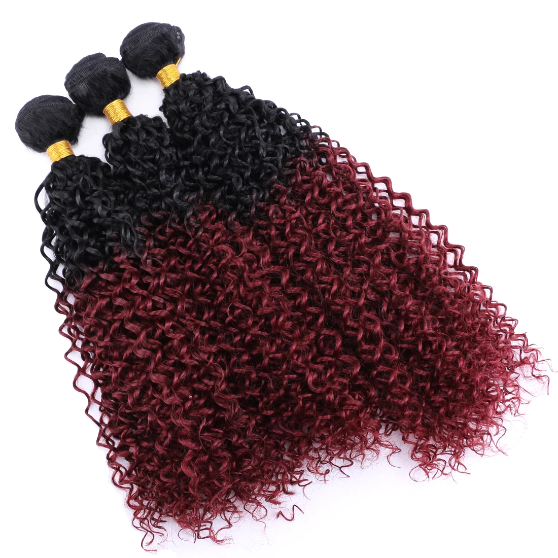Kinky Curly Synthetic Hair Bundles 100g/pcs Ombre Burgundy Jerry Wave FIber Hair Extensions Wine Red Wavy for Black Women