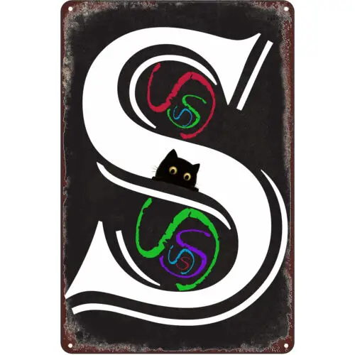 

Винтажная жестяная вывеска Буква S с котом, металлическая алфавитная настенная буква для дома, спальни