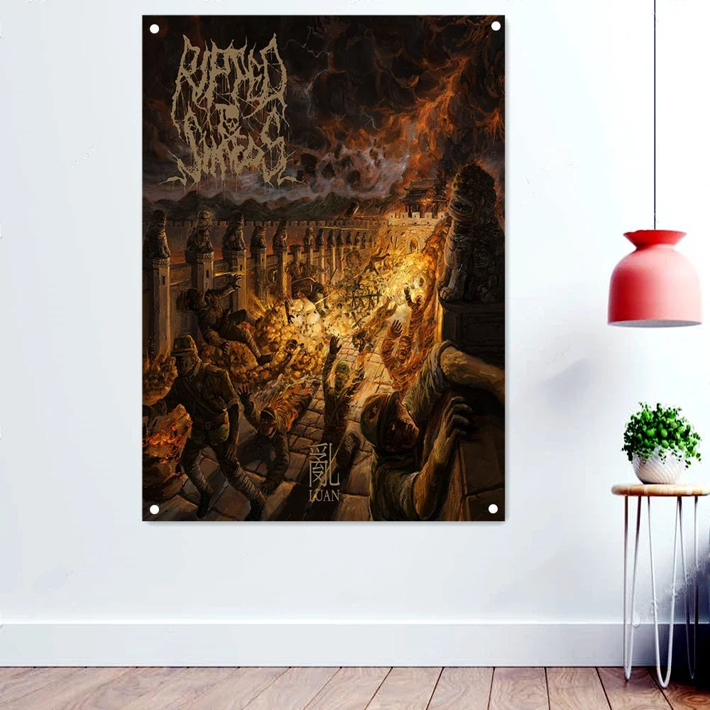 Luan Spaventoso Dark Art Flags Retro Wall Hanging Cloth Rock Band Death Metal Music Poster Skull Tattoo Banner Decorazione D'Interni