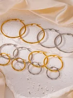 Gold Color Stainless Steel Hoop Earrings For Women Men Big/Small Circle Round Ear Jewelry Bijoux Acier Inoxidable E18110 5