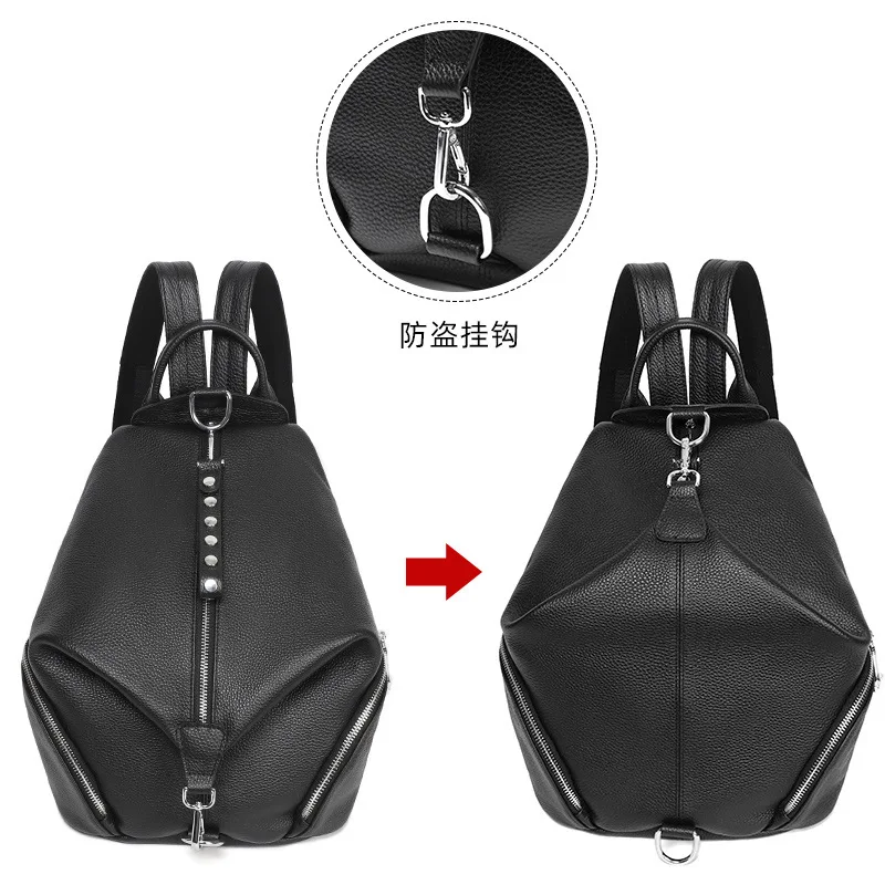 Genuine Leather Anti-Theft Women Backpack Fashion Cowhide Travel Backpack Large Capacity College Student School Bag For Ladies