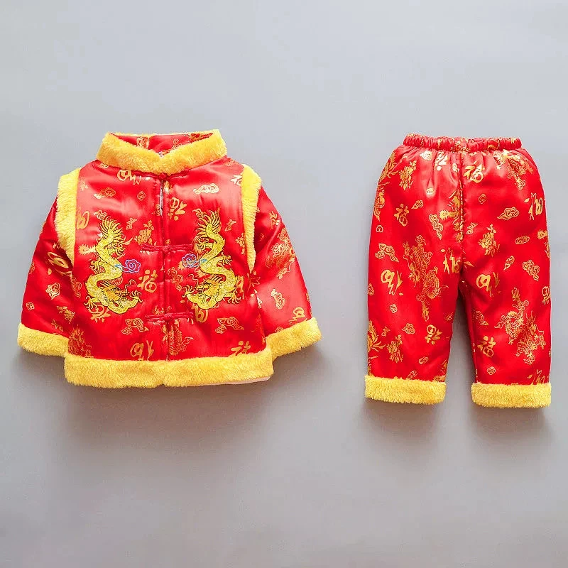 Chinese Traditional Costume Tang Chinese Traditional Costume For Newborn Baby Boys Embroidery Winter Red New Year Birthday Gift Christmas Longsleeve