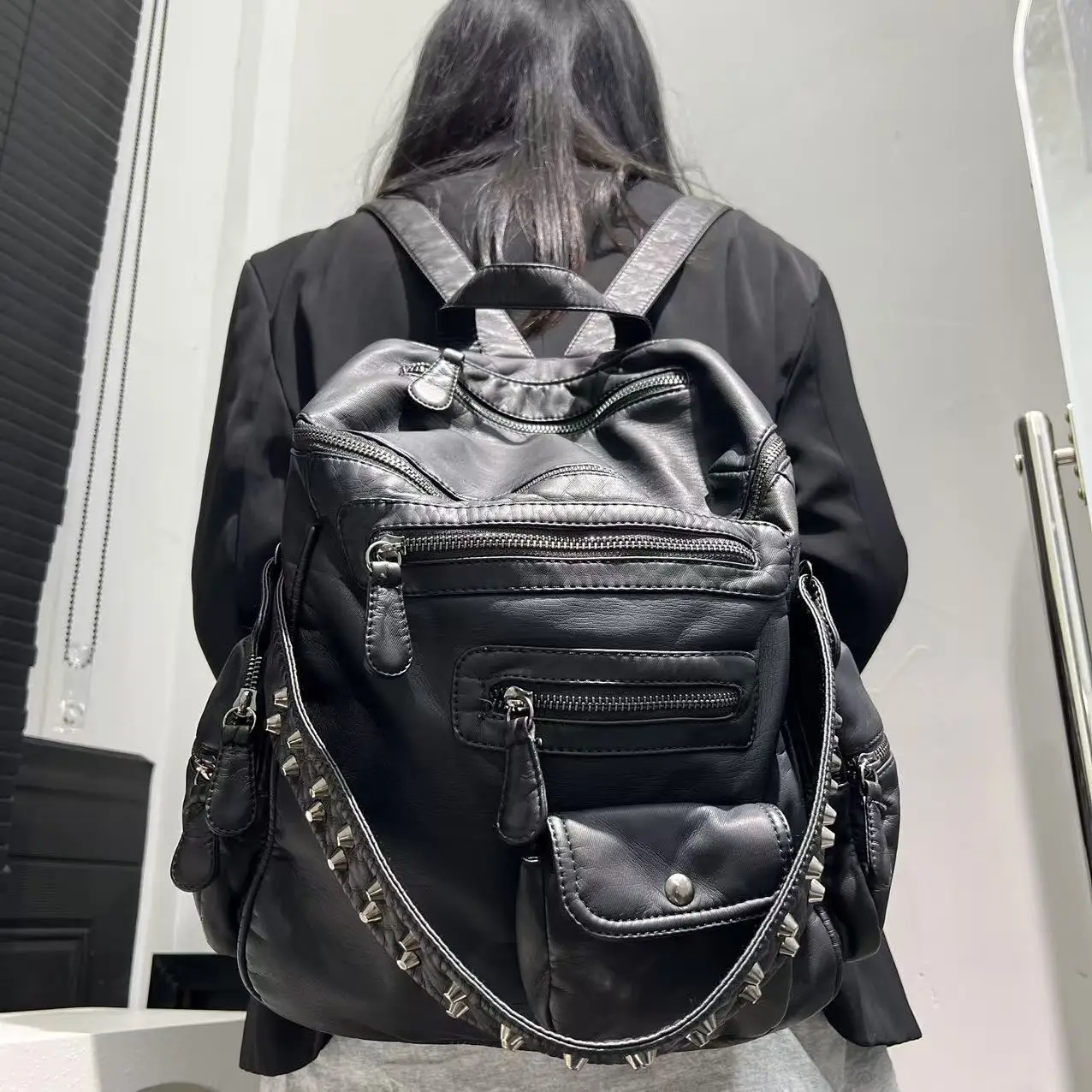 backpack leather bag black Luxury black leather backpack bag