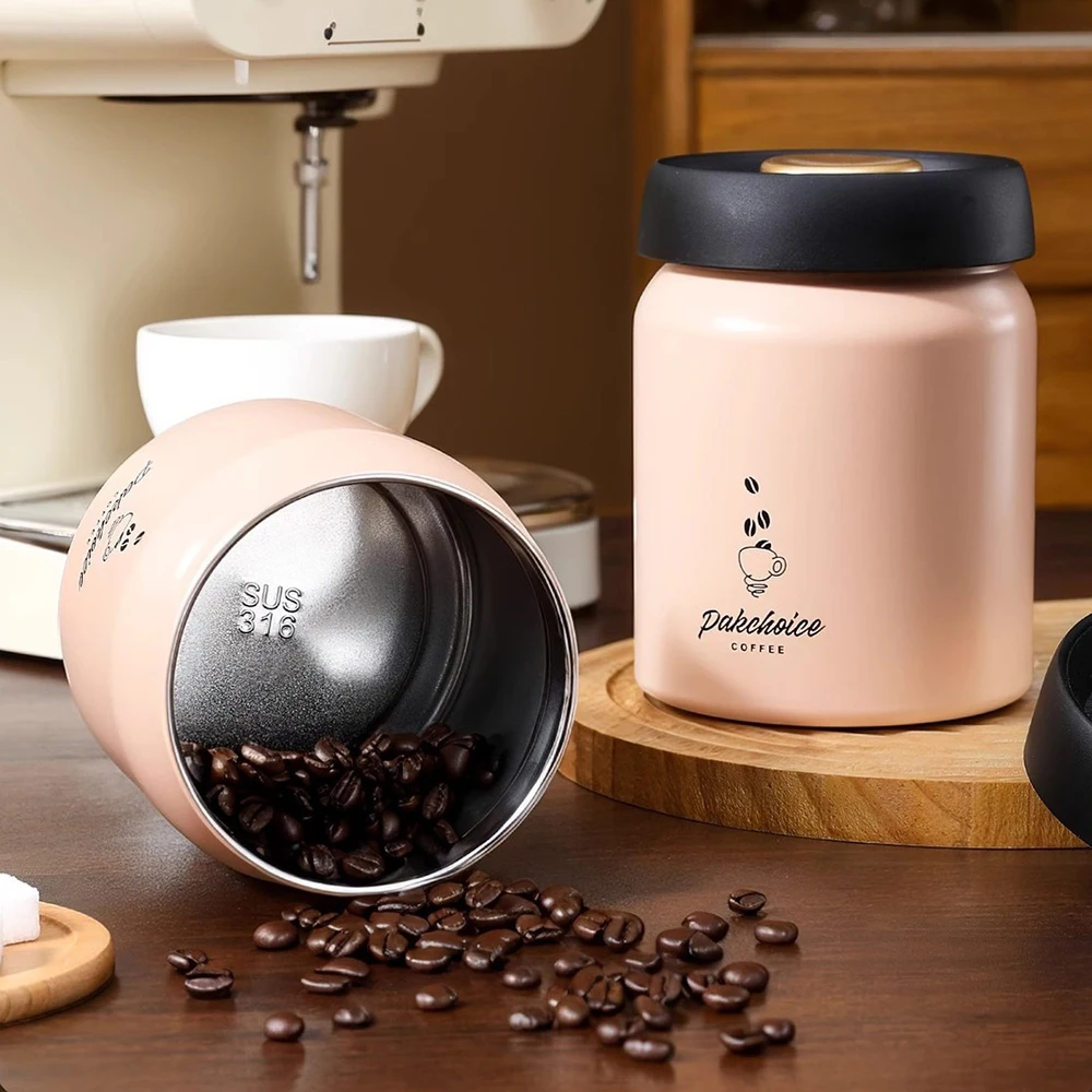 Vacuum Stainless Steel Coffee Bean Sealed Jar 500/900/1200ml Light-proof Tea Jar Coffee Powder Food Storage Storage Jar 5