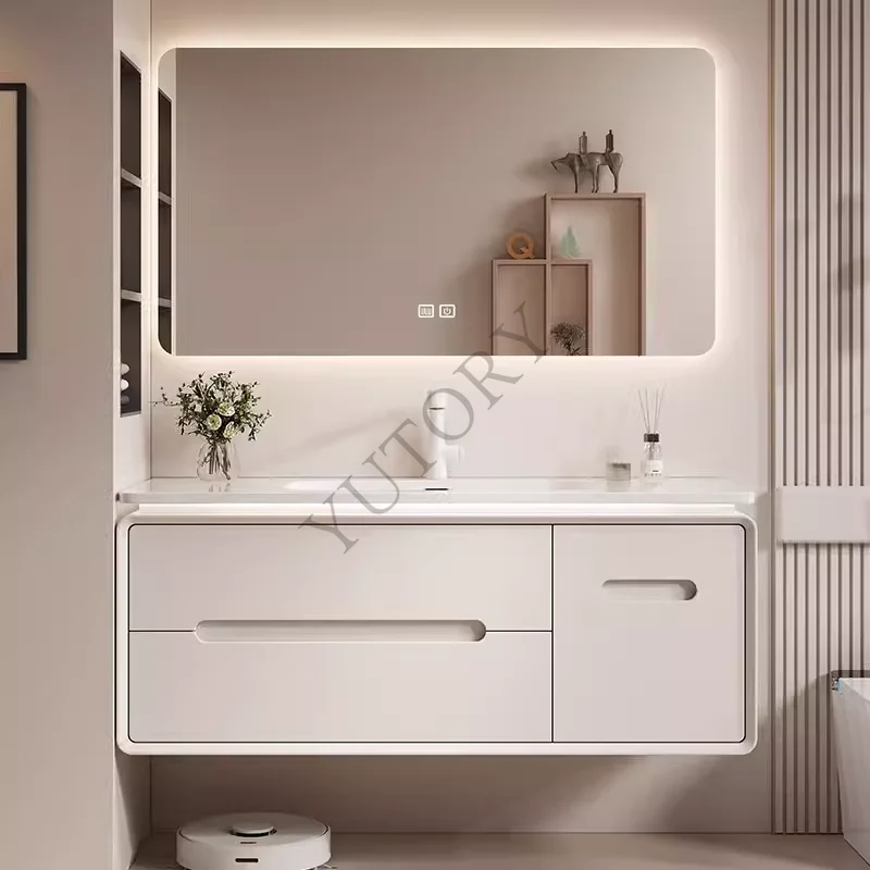 Cream Wind Light Luxury Oak Integrated Ceramic Basin Bathroom Cabinet Combination Bathroom Wash Table Washbasin