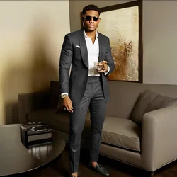 Dark Gray Men's Suit Formal Business Workwear Handsome Slim Fit Blazer Wedding Groom Tuxedo 2024 New Suit