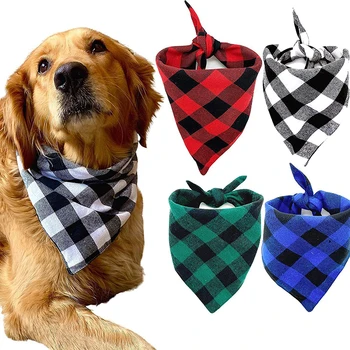 Dog Bandanas Large Pet Scarf Bandana For Dog Cotton Plaid Washable Bow Tie Collar Cat Puppy Triangular Scarf Bib Dog Accessories 1