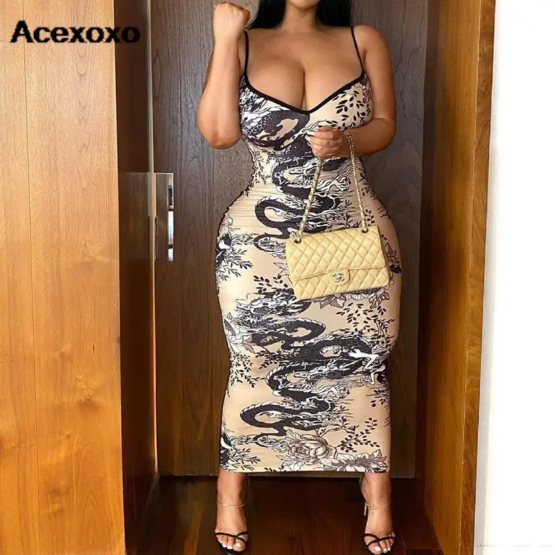 

Europe and the United States new 2023 summer print neckline sleeveless backpack hip women slim-fit