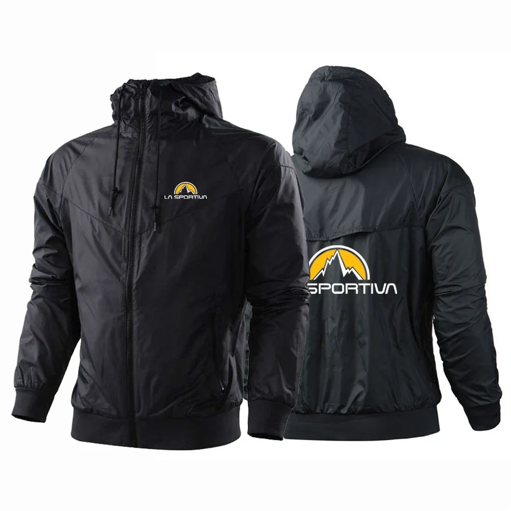 

2024 Spring Autumn Men's La Sportiva Logo Printed Trendy Solid Color Splicing Comfortable Sunscreen Zipper Thin Windproof Jacket