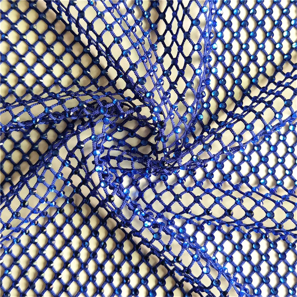 Light Blue Rhinestones Mesh Fabric Sewing Elastic Trim