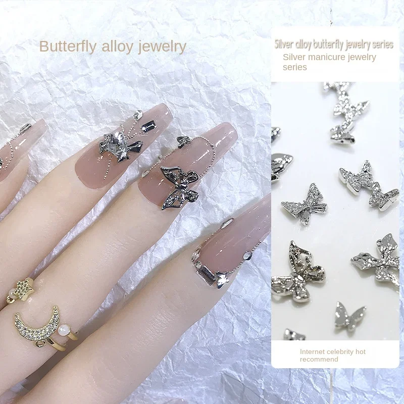

10pcs/bag Butterfly Shaped Nail Rhinestone Star Flower Nail Charm Silver Gold Alloy Nail Pearl Jewelry Accessories Nail Supplies