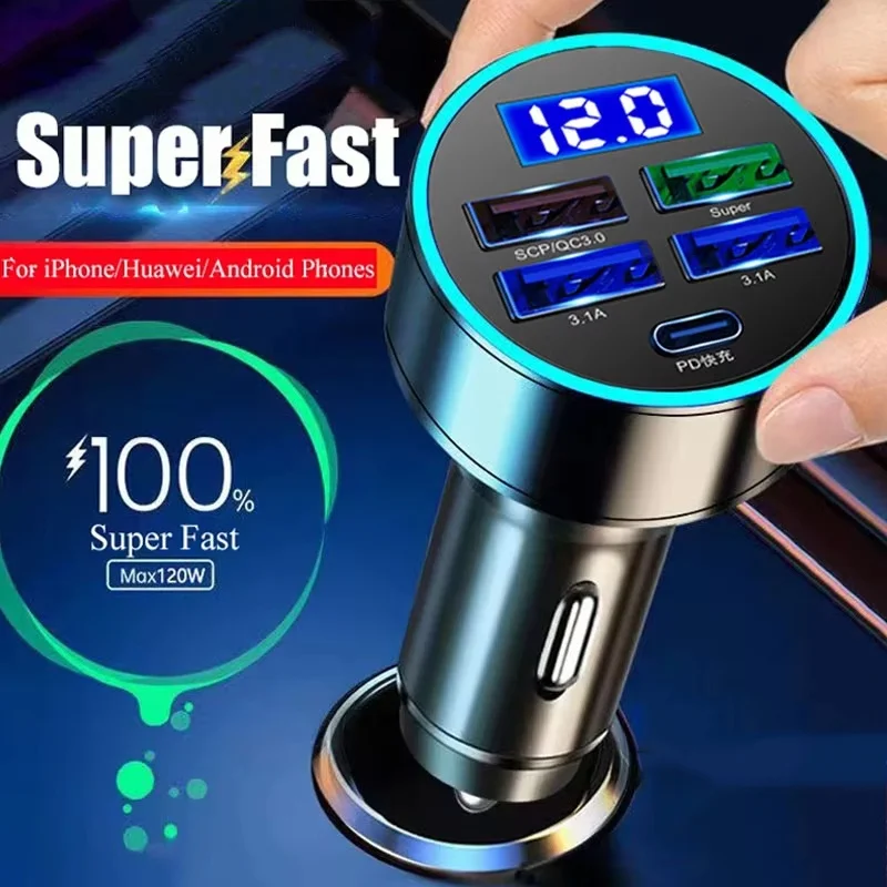 Caricabatterie da auto USB 250W PD QC3.0 USB C, caricatore rapido per cellulari di tipo C, adattatore per iPhone, Huawei, Xiaomi, OnePlus - Image 2