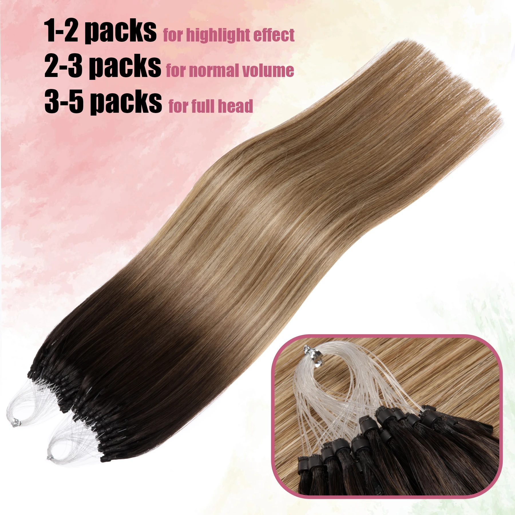 Micro Ring Highlights Hair Extensions 50g Micro Bead Human Hair #3/8/22 Brown Blonde Loop Human Extensions 1g/s