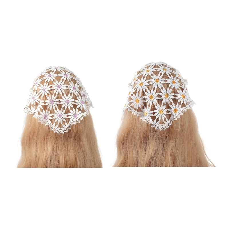

Elegant Pattern Hair Kerchief Girls Hollow out Kerchief Tie Back Headwrap