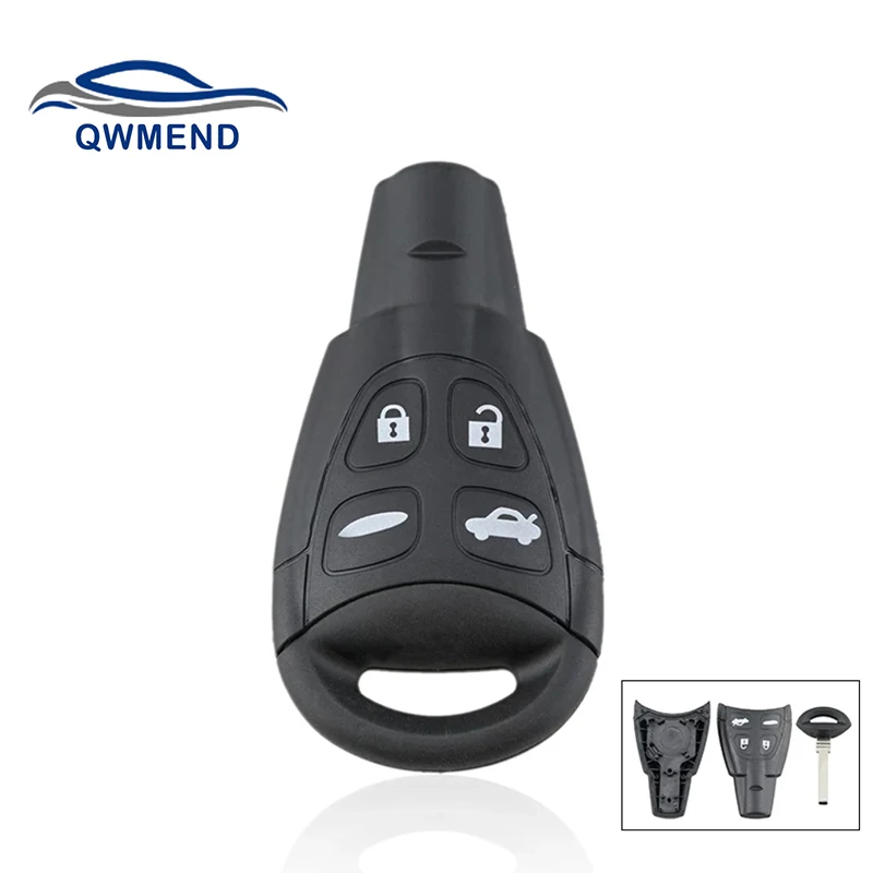 QWMEND for Saab Car Key Shell 4 Buttons Remote Original Key Case for Saab 9-3 93 95 9-3 9-5 2004-2010 LTQSAAM433TX With Blade