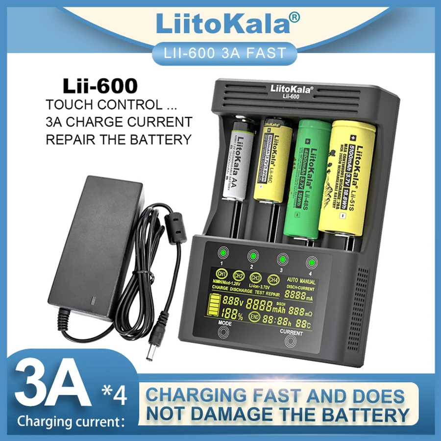 

Зарядное устройство для аккумуляторов Liitokala Lii-500 LCD, Зарядка 18650 3,7 V 18350 18500 16340 25500 14500 26650 1,2 V AA AAA NiMH