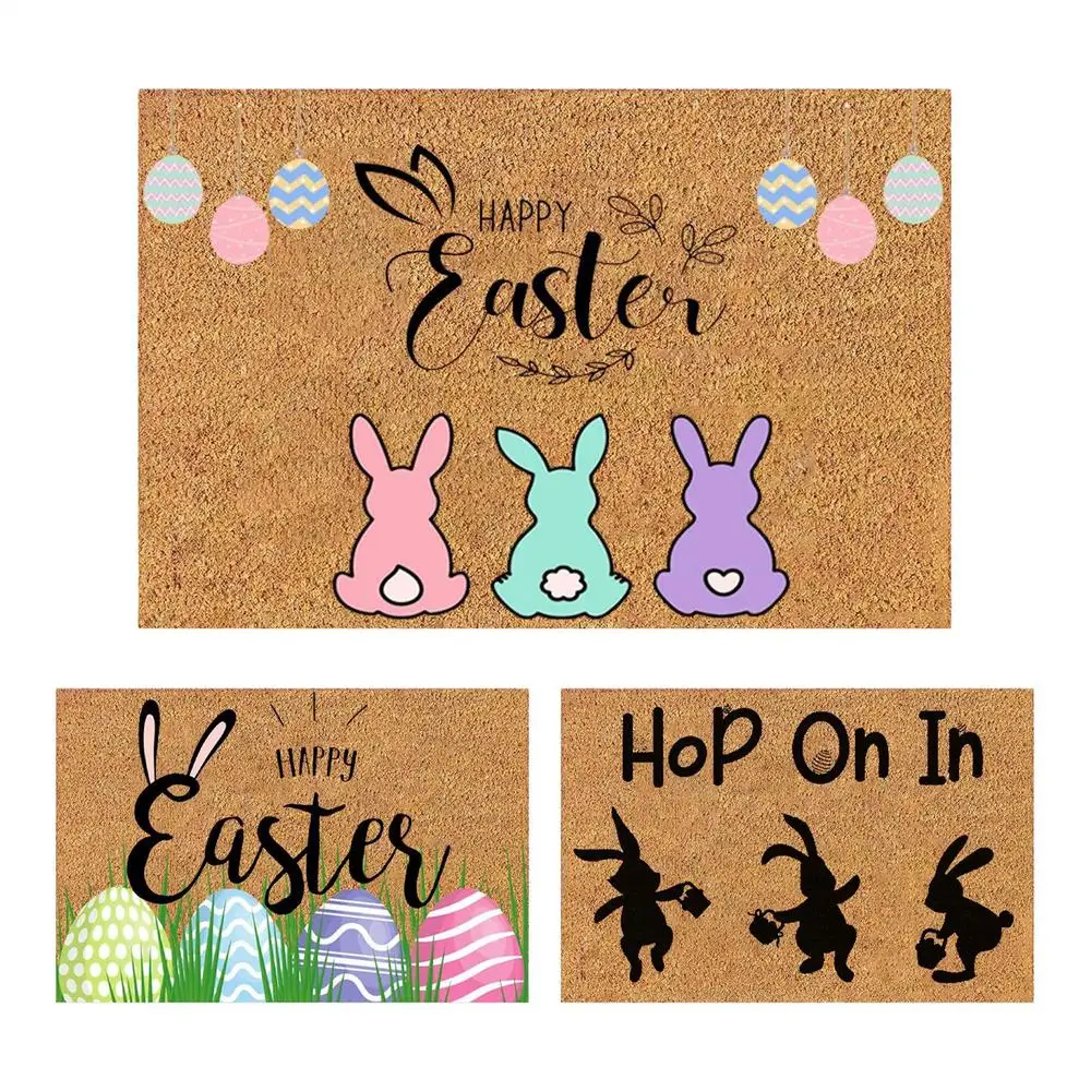 Easter Bunny Non-Slip Door Mat Living Room Front Door Entrance Doormat Bedroom Bedside Foot Mat Bath Balcony Hallway Rug