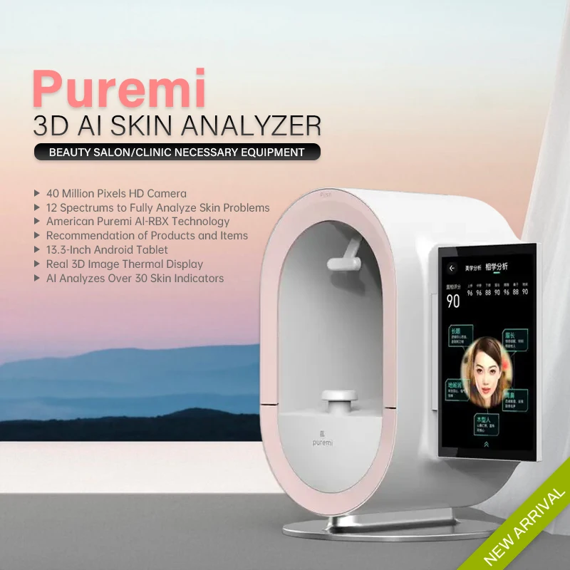 Puremi 3D AI Skin Analyzer Magic Mirror Face Scanner 12-Spectrum Image Analyze 30 Skin Test Indicates Professional Beauty Device