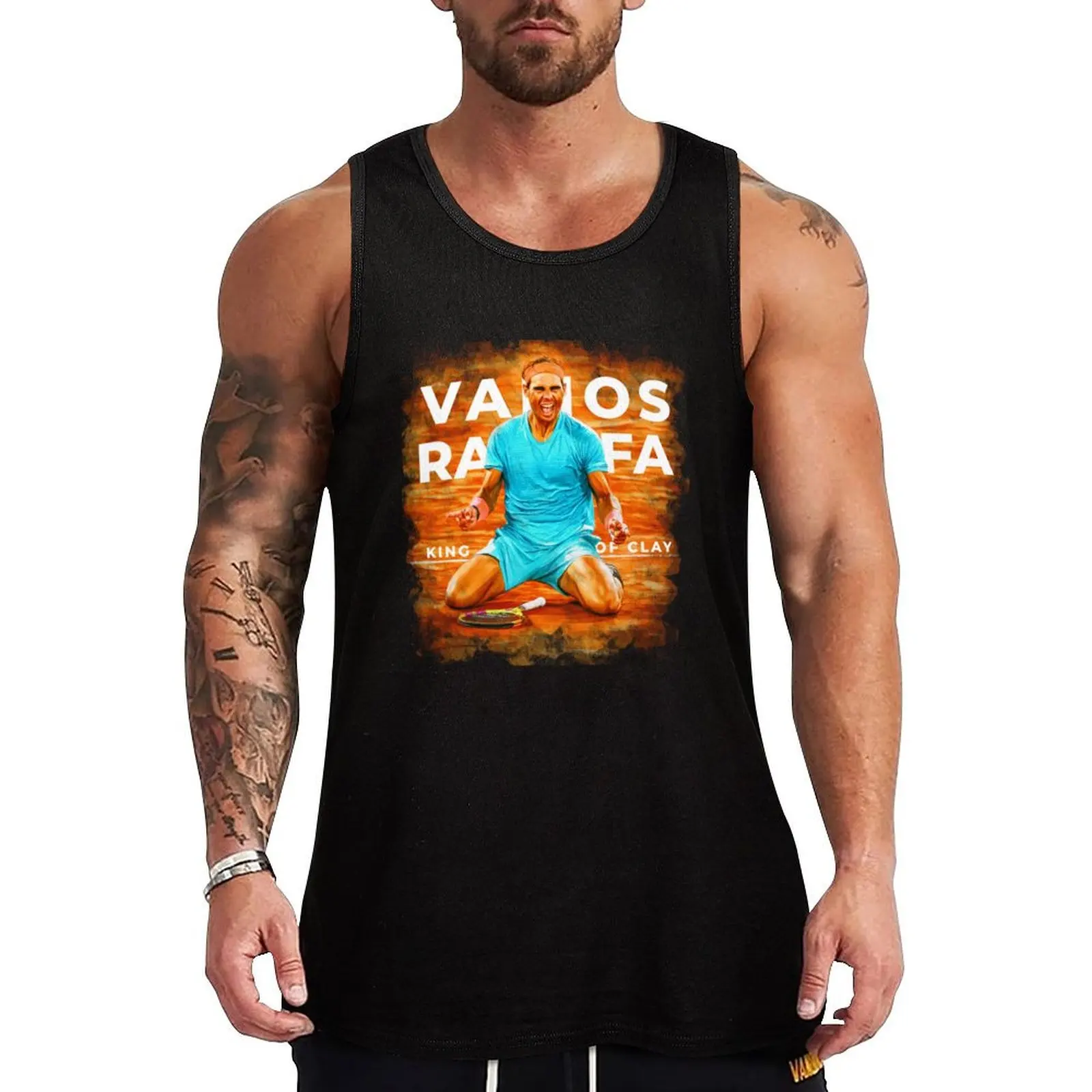 

Rafael Nadal after winning RG French open 2020. Digital artwork print T-shirt design. Tennis fan art gift. Vamos Rafa. Tank Top