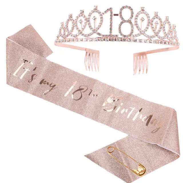 Birthday Sash Tiara Crown Set for Women Girls Sweet 10th 13th 15th 16th 18th 21th 30th 40th Birthday Party Decoration Favor Gift 5