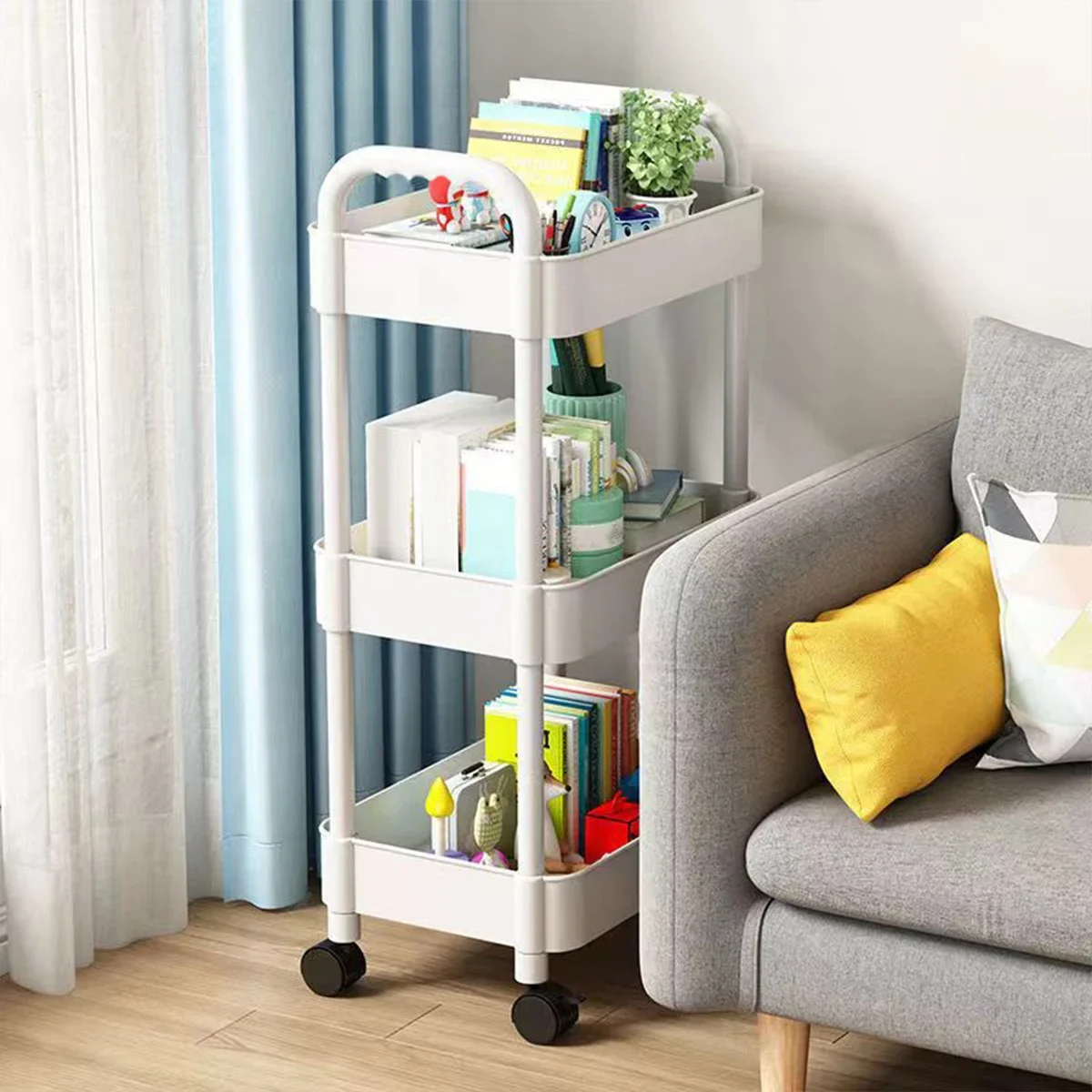 1pc-trolley Shelves Floor To Ceiling Kitchen Bathroom Mobile Snack Bathroom Multi-storey Bedroom Bedside Storage Shelves