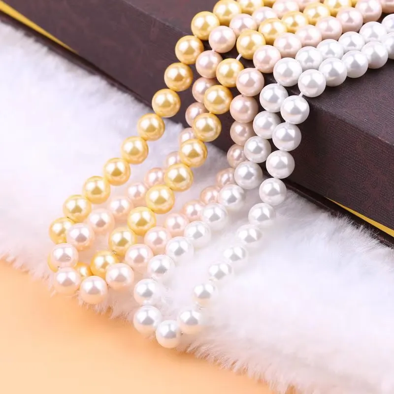 Elegant White & Pink Round Imitation Pearl Beads for DIY Jewelry – 15 Strand