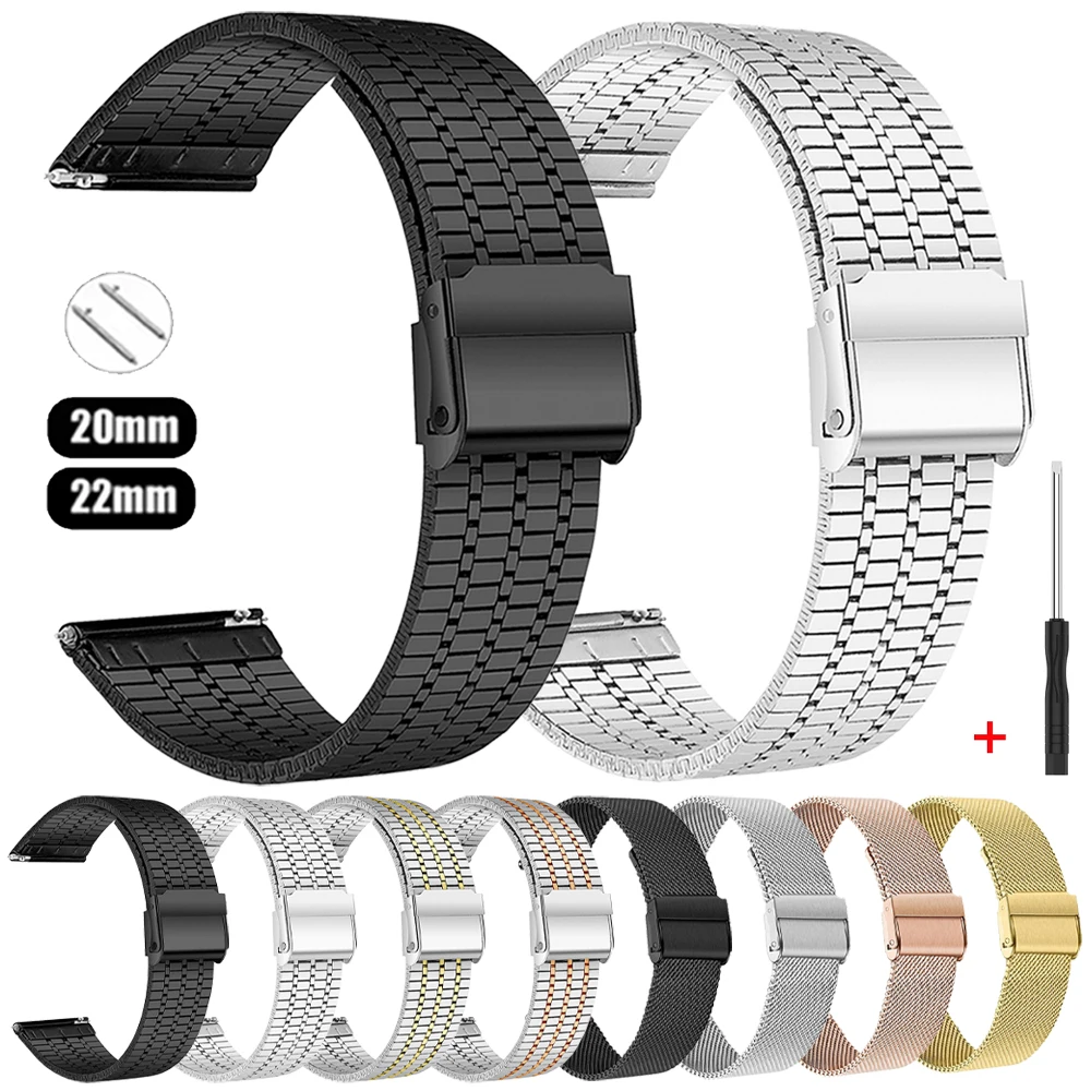 Premium Stainless Steel Watch Strap, 22mm/20mm, Metal Bracelet