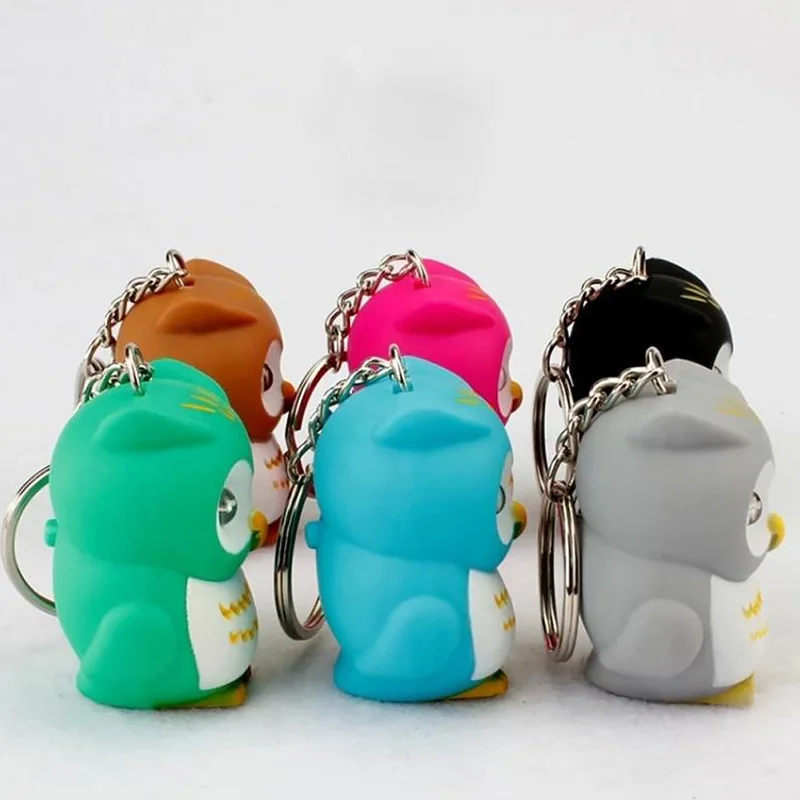 7 Colors Cute Cartoon Unisex With Voice Key Rings Kid Toys LED Owl Keychain