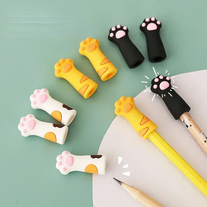 귀여운 고양이 발 펜슬 캡, 귀여운 연필 익스텐더, 실리콘 터치 펜 커버, 문구, 어린이 선물, 학교 사무용품, 3 개/세트