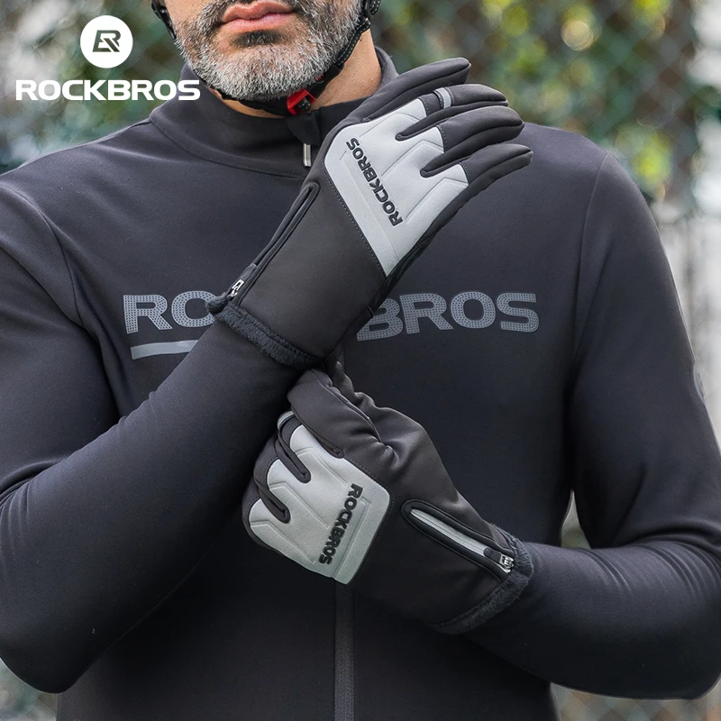 ROCKBROS Autumn Winter Gloves Touch Screen Bicycle Gloves Full Finger Keep Warm Gloves MTB Road Warm Long Wrist Cycling Gloves 4