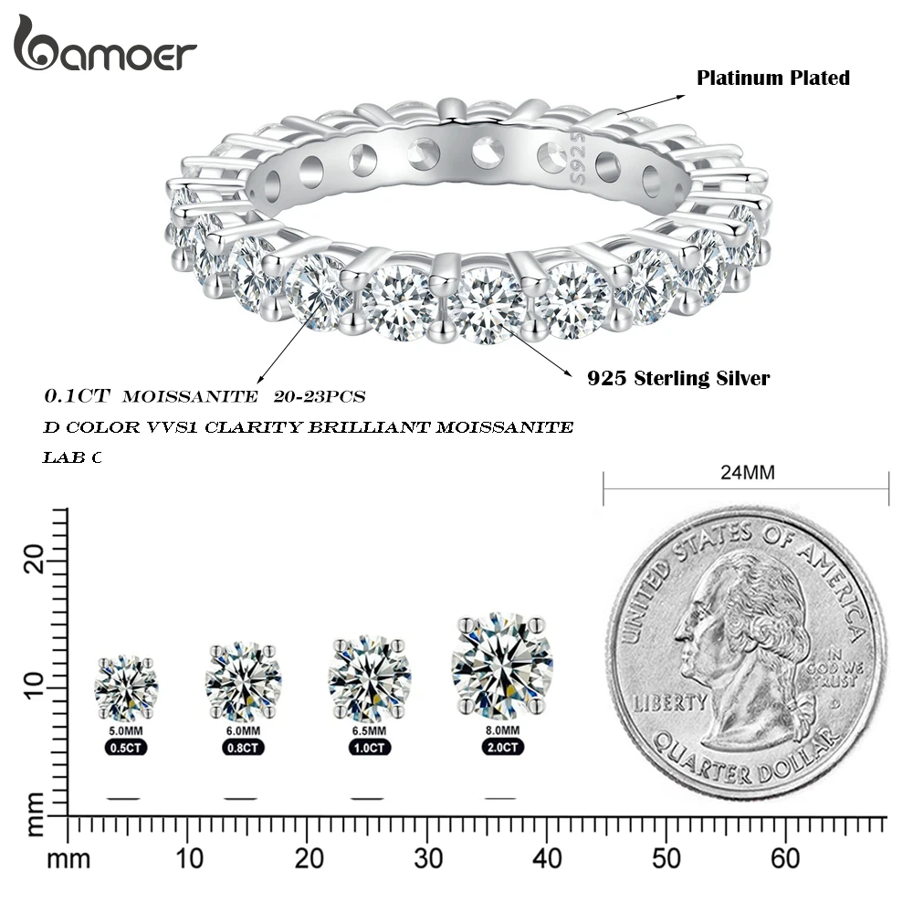 BAMOER Moissanite 반지 여성을위한 전체 영원 밴드 다이아몬드 웨딩 약혼 반지