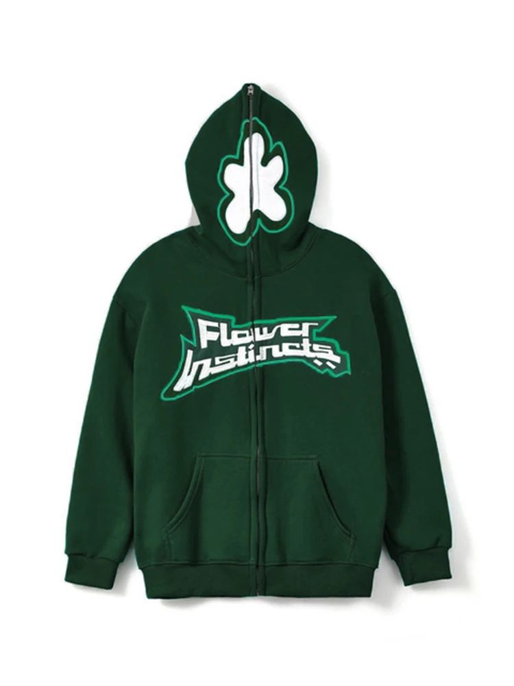 【GRAVER】Flower dot embroidered white clip zip up hoodie GRAVER】Flower dot embroidered white clip zip up hoodie