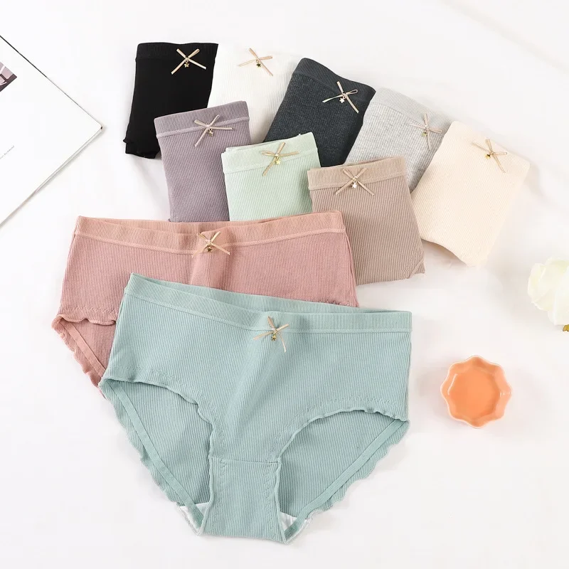 

New Simple Pure Color Cotton Underwear Middle Waist Non-trace Cover Buttock Briefs Thread Cotton Butt Lifting Underwear