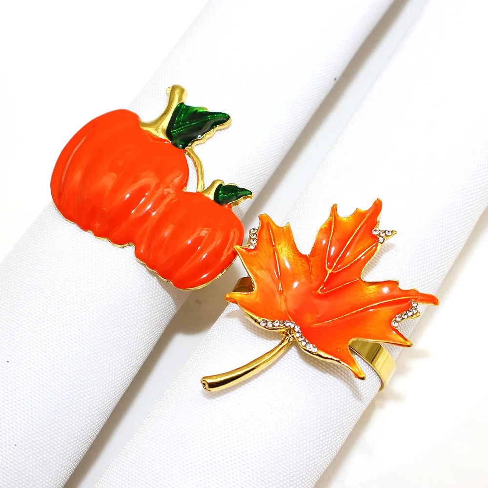 

12 Pcs Wedding Table Decoration Hotel New Orange Maple Leaf Napkin Ring Orange Pumpkin Napkin Buckle Thanksgiving Napkin Ring